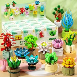 Blocks 12Pcs City Creativity Simulation Succulents Potted Home Desktops Ornaments Building Blocks Toys Christmas Gifts R230905