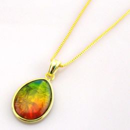 Silver necklace pendant fire Gold pendant with chain Ammolite Jewellery necklace