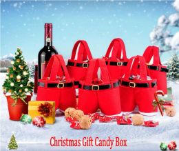 Merry Christmas Gift Treat Candy Wine Bottle Santa Claus Suspender Pants Trousers Decor Christmas Portable Candy Gift Wrap