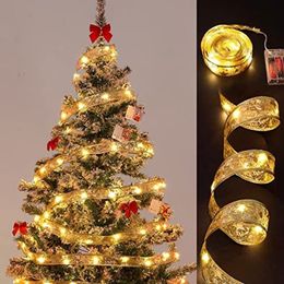 Christmas Decorations Ribbon Fairy Light Decoration Tree Ornaments For Home Bows String Lights Navidad Natal Year 230905