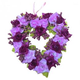 22cm Heart-shape Artificial Wreath Wedding Party Hanging Artificial Flower Wreath Bar Home Decor Heart Shape Garden Ornament1326e
