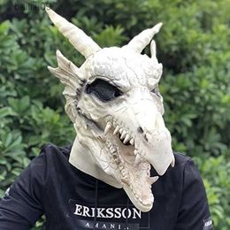 Party Masks Dragon God Bone Mask Moving Jaw Cosplay Props Unisex Halloween Simulation Animal Skull Model Skeleton Natural Latex Masks T230905