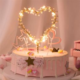 NEW 1PC Heart Shape LED Pearl Cake Toppers Baby Happy Birthday Wedding Cupcakes Party Cake Decorating Tool Y200618226L