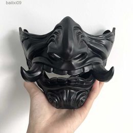 Party Masks Cafele Japanese Hannya Demon Mask Ghost Oni Samurai Noh Kabuki Half Face Prajna Resin Mask Adult Unisex Halloween Cosplay Props T230905