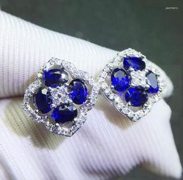 Stud Earrings Natural Sapphire Or Tourmaline Flower Earring 925 Sterling Silver Fine Jewelry 0.35ct 8pcs Gemstone J8052101