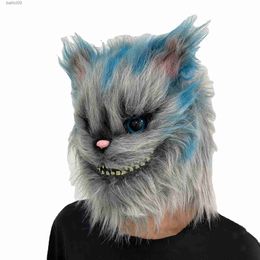 Party Masks Anime Cheshire Cat Cosplay Mask Costume Latex Helmet Animal funny Halloween Christmas Party Carnival Props T230905