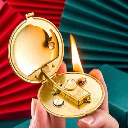 Handmade Brass Kerosene Lighter Creative Retro Personality Round Grinding Wheel Flint Gift For Men OETN