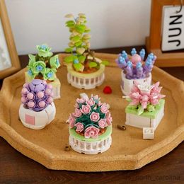 Blocks Succulent Flower Plant Potted Building Blocks Cute Flower Ornament Assembling Children Toys for Women Kids Gift Girl R230905