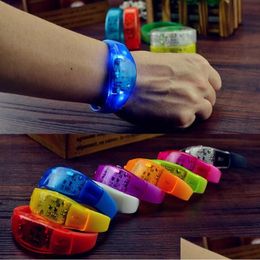 Party Favour Favours Sile Sound Controlled Led Light Bracelet Activated Glow Flash Bangle Wristband Gift Wedding Halloween Christmas D Dhbpt