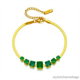 Charm Bracelets Stainless Steel New Fashion Upscale Jewellery Embedded Green Zircon Charm Thick Chain Bracelets For Women R230905