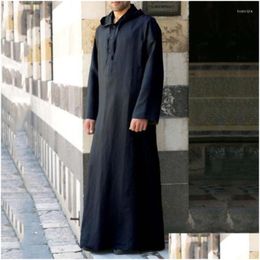 Men'S Hoodies Sweatshirts Mens Fashion Muslim Robe Dressing S Arab Dubai Long Sleeve Pure Colour Thobe Arabic Islamic Man Clothing Dhcmq