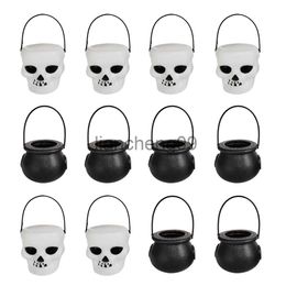 Party Decoration 4Pcs Halloween Plastic Barrel Skull Black Candy Barrel Ornaments Kids Trick or Treat Candy Storage Diy Halloween Party Decor x0905