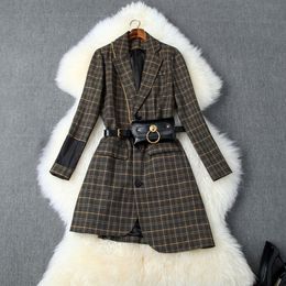 2023 Plaid Print Belted Blazers Long Sleeve Notched-Lapel Asymmetry Single-Breasted Blazers Outwear Coats 3OL0310244