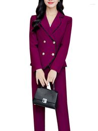 Women's Two Piece Pants Elegant Office Ladies Pant Suit Women Business Work Wear Blazer And Trouser Black Green Wine Formal 2 Set Suits For