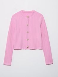 Womens Sweaters YENKYE Autumn Women Vintage Single Breasted Pink Cardigan Sweater Long Sleeve O Neck Female Crop Top 230904