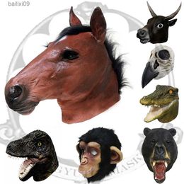 Party Masks Halloween Mask Party Cosplay Latex Horse Head Mask Animal Head Set Horse Mask Dog Horse Jun Horse Mask T230905