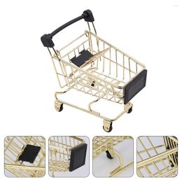 Storage Bottles Beauty Sponge Holder Cart Basket Golden Mini Shopping Trolley Carts Toy Ornaments Plastic Container Toys Office