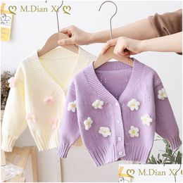 Strickjacke Mode Baby Mädchen Winter Kleidung Blume Für Gestrickte Pullover Weiche Herbst Kinder Oberbekleidung 230113 Drop Lieferung Kinder Matern Dhzmi