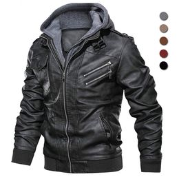 Men's Leather Faux Oblique Zipper Motorcycle Jacket Men Brand Military Hooded PU Jackets Autumn Coat Plus Size S5XL Drop 230904