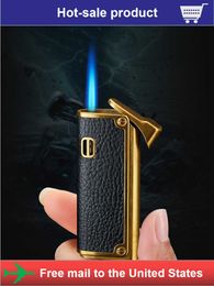 High-grade leather windproof cigarette lighter, inflatable, durable, Personalised smoking accessories gift 4R6E