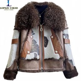 Womens Fur Faux Winter Real Rabbit Coats High Quality Lamb Collar Jacket Long Female Loose Thicken Warm Clothes 230904