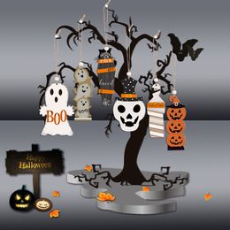 Halloween Festival decorations, party dress up props hanging, skull ghost painted wooden hanging