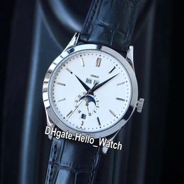 Cheap New 5396G-011 Grand Complications Calendar Automatic Mens Watch Steel Case White Dial Moon Phase Watches Leather Watches Hel252T
