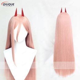 Cosplay Wigs High Quality Chainsaw Man Power Cosplay Wig 80cm Long Straight Pink Synthetic Hair Heat Resistant Anime Cosplay Wigs Wig Cap 230904