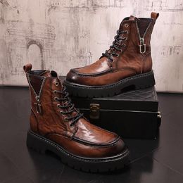 Autumn Winter High Top Shoes Men's New Vintage Boots Platform British Short Boots Fashion Trendy Boots Personality Young Men's Boots 1AA48