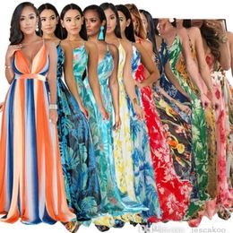 Summer Women Maxi Dresses Designer Clothing Sexy Sling Deep V-neck Open Back Chiffon Dress Long Sundress