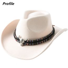 Wide Brim Hats Bucket Cowboy hat cow head accessories cowboy monochrome felt men and women big brim outdoor knight 230904