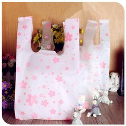 Whole- size 18 35cm7 14 Supermarket Shopping plastic Bag with handle printing Cherry blossom plast264q