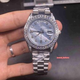 High Quality Men's Business Watches Four Corner Diamond Watch Diamond Bezel Silver Stainless Steel Watch Automatic Mechanical290v