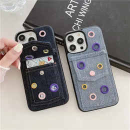 Luxury Jeans Vogue Phone Case for iPhone 14 13 12 Pro 11 Max Durable Stylish Slim Full Protective Soft Bumper Card Slot Wallet Clutch Graffiti Back Cover Shockproof