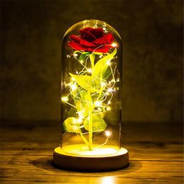 Valentines Day Gift for Girlfriend Eternal Rose LED Light Foil Flower In Glass Cover Mothers Day Wedding Favours Bridesmaid Gift261B