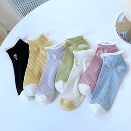 Women Socks Spring Summer Crimping Embroidery Tulips Casual Solid Colour Flower Short Sock 2023 Fashion Ladies Sox 10 Pairs