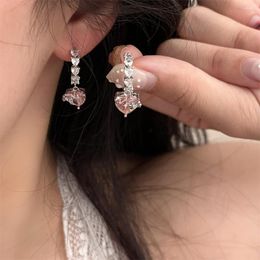 Stud Earrings Sweet All-match Pink Love Gentle Zircon Geometry Pendant C-shaped Women Girls Party Accessories