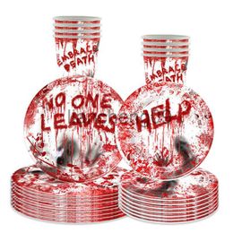 Party Decoration Halloween Horror Atmosphere Party Decors Scary Blood Handprint Disposable Tableware Plates Cups Napkins Happy Halloween Party x0905