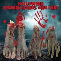 Party Decoration Halloween Horror Fake Hand Foot Artificial Ornament Scary Arm Cut Off Hand Bloody Halloween Prop Haunted House Party Decoration x0905