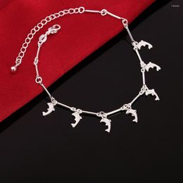 Link Bracelets Charm 925 Stamp Silver Color For Women Elegant Romantic Dolphin Chain Fashion Wedding Party Christmas Gifts Jewelry