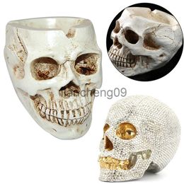 Party Decoration Shiny Resin Horror Skull Head Model Desktop Ornaments Retro Crafts Household Shiny Halloween Gift for Bar Party Decor x0905 x0905