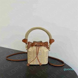 Fashion Canvas Bucket Crossbody Bag Women Wrist Bag with Drawstring Opening Mini Designer Bag