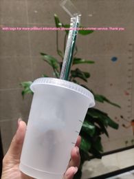 16OZPlastic Tumbler Reusable Clear Drinking Flat Bottom Cup Pillar Shape Lid Straw Mug DHL Fast delivery