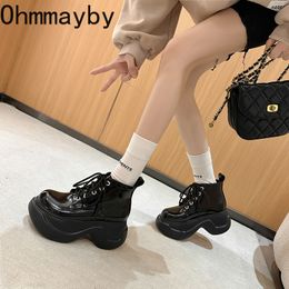 Boots High Platform Womens Motorcycle Boot for Winter Fashion Lace Up Thick Bottom Short Booties Autumn Girls Shoes 230905