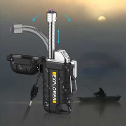 Outdoor Pendant USB Rechargeable Lighter Camping Waterproof Retractable 360 Degree Rotating Plasma Arc Men's Gift UHJJ