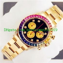 Top Selling Factory Supplier men 116598 RBOW Rainbow 40mm Automatic Movement Diamond Bezel Gold Bracelet Wristwatches No Chronogra211M