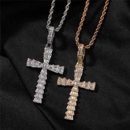 Hip Hop Iced Out Cross Pendant Necklace Gold Silver Plated Copper Zircon Cross Necklace for Men Women