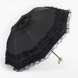 Umbrellas Lace Women Rain Umbrella Sun Paraguas mujer Black Parasol Folding Princess guarda chuva invertido UV Protection Decoration 230905