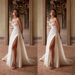 Sparkling Sequined Wedding Dress Shiny Spaghetti Straps Floor Length Custom Made Backless Bridal Gowns Vestido De Novia