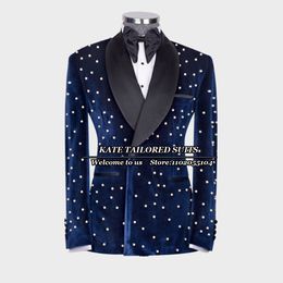Mens Suits Blazers Luxury Groom Wear Suit Jacket Tailored Plus Size Wedding Tuxedo Classic Black Peaked Lapel Blazer Handmade Pearls Coat Party Set 230904